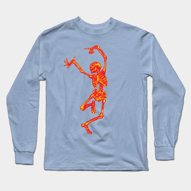 Dancing Fire Skeleton Long Sleeve T-Shirt by Slightly Unhinged